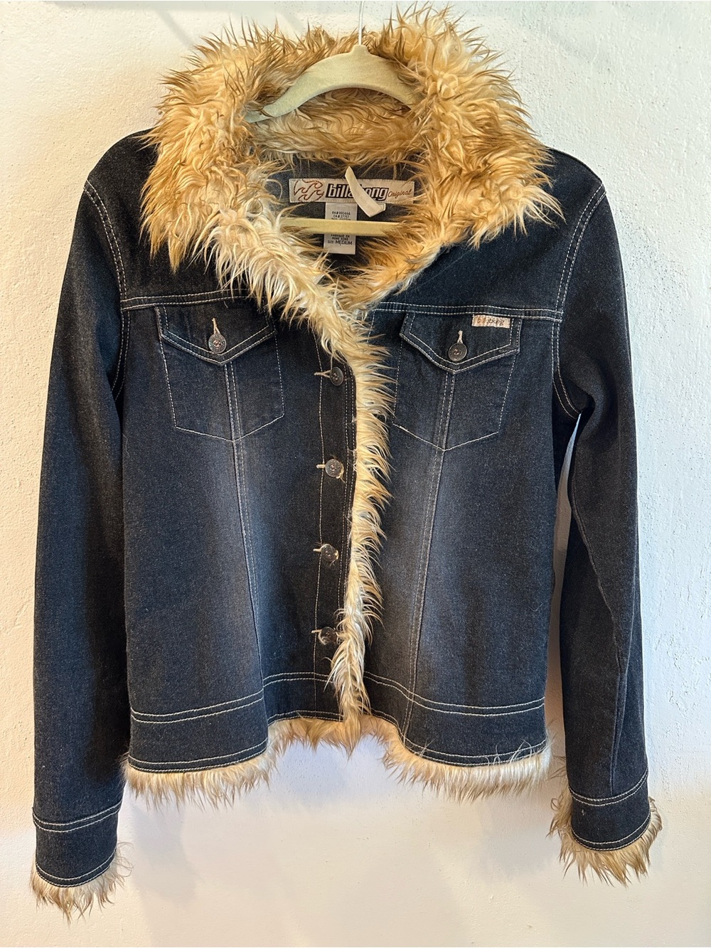 Billabong, denim jacket faux fur trim, size medium.